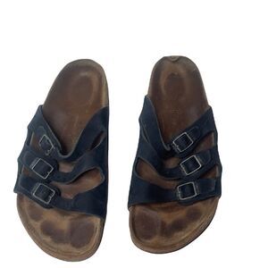 Birkenstock Florida Three-Strap Navy Leather Sandal Shoes. Size 38 (7/7.5).